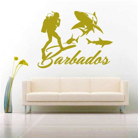 Barbados Scuba Diver & Sharks Vinyl Car Window Decal Sticker