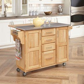 Home Styles 5086-95 Stainless Steel Top Kitchen Cart with Breakfast Bar, Natural | Breakfast bar ...