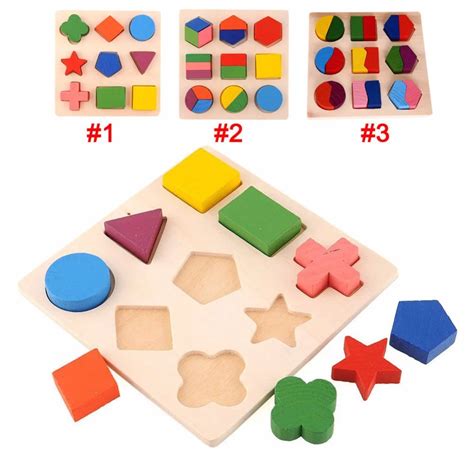 2018 Wooden Geometric Shapes Sorting Math Montessori Puzzle Preschool ...