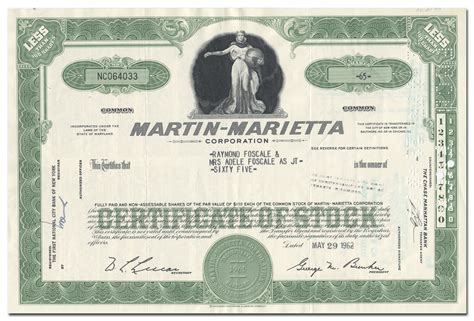 Martin-Marietta Corporation Stock Certificate - Ghosts of Wall Street