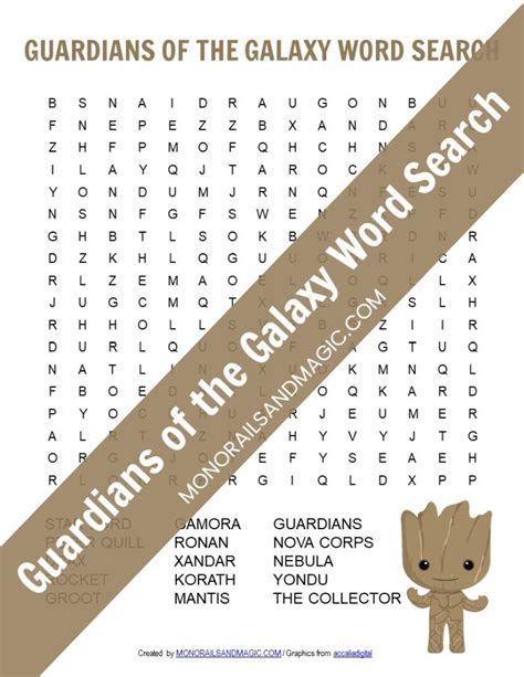 Guardians of the Galaxy Word Search Free Printable