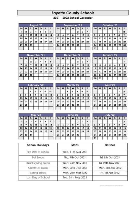 Fayette County Schools Calendar 2021-2022 (Kentucky)