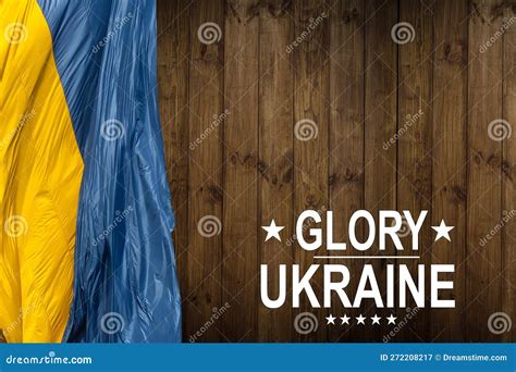 Slogan Glory To Ukraine in Ukrainian on Waved National Flag Stock Image ...