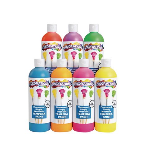 Colorations Washable Tempera Paint, Set of 7, 16 fluid ounces oz, Set of 7, Fluorescent, Neon ...