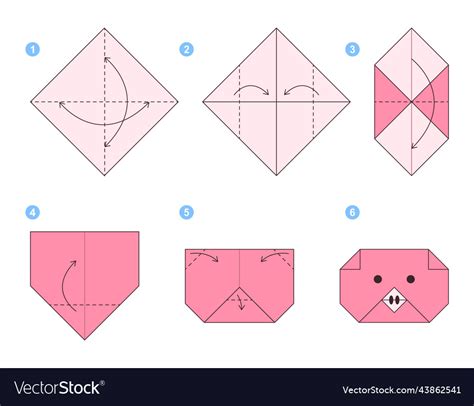 Origami tutorial scheme for kids pig Royalty Free Vector