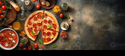 pizza pepperoni banner free space text mockup fast food top view empty professional phonography ...