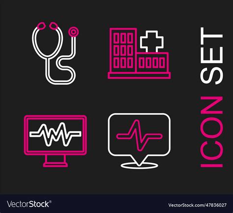 Set line heart rate monitor with cardiogram Vector Image