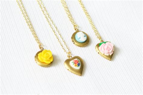 Girl's Little Locket Necklace, Brass Heart Locket Necklace, Round Brass Locket Necklace, Locket ...