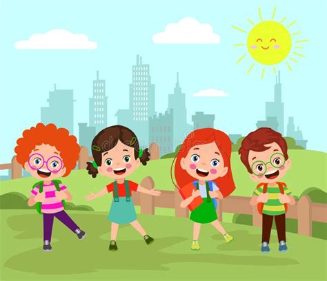 Happy Kids Playing in the Park. Vector Illustration in Cartoon Style ...