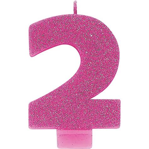 Pink Glitter Number 2 Candle