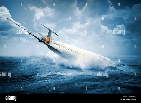 Falling plane accident crashing into the water on the sea Stock Photo ...