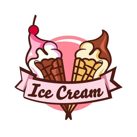 Minimalist ice cream logo template in the waffle cone. Ice cream vector icon. Hand drawn style ...