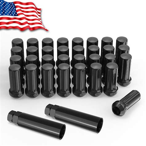 Lug Nuts 14x1.5 Black 32Pcs, 7 Spline Wheel Lug Nuts Compatible for Ford F-250 F-350 Chevy GMC 8 ...