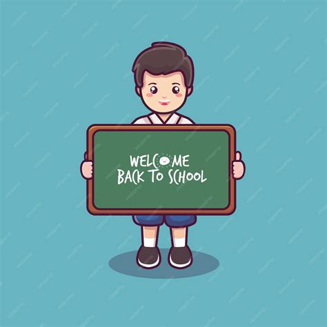 Premium Vector | Welcome back to school with student and black board ...