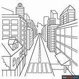 Easy City In One Point Perspective Coloring Page  Drawing Guides sketch template