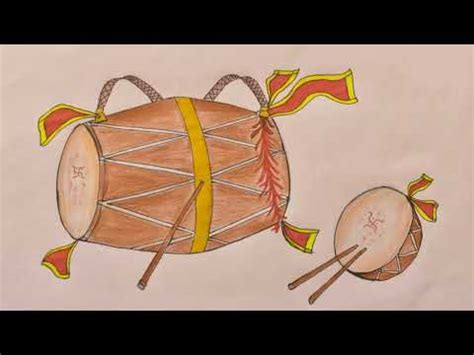 How to draw Dhol Damau||ढोलदम्मो ||instrument||garhwali||kumauni ||uttrakhand||pahadi||fun ...