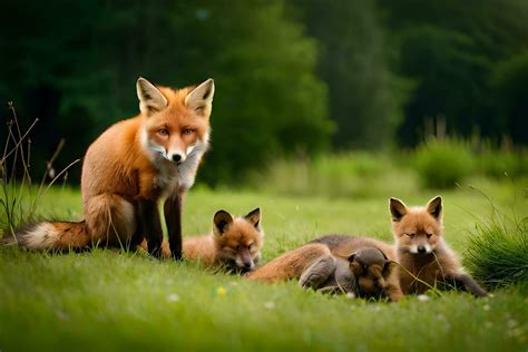 a fox family is sitting in the grass. AI-Generated 32233046 Stock Photo ...