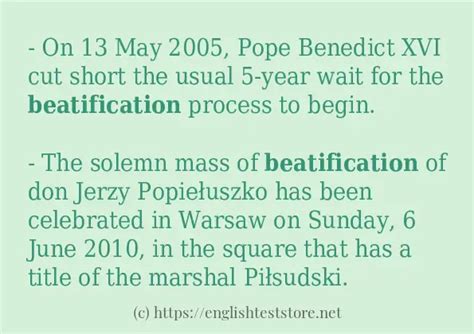 Sentence example of "beatification" - EnglishTestStore Blog