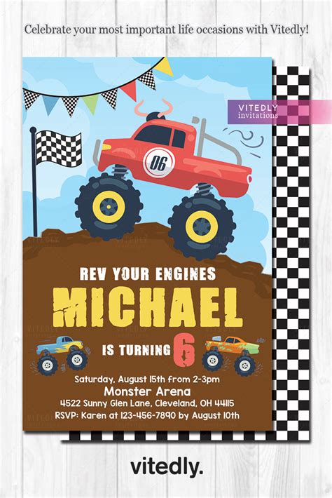 Monster Truck Invitations, Monster Truck Birthday Invitation, Monster ...