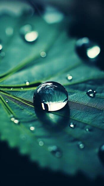 Premium AI Image | a drop of water on a leaf with the reflection of the ...