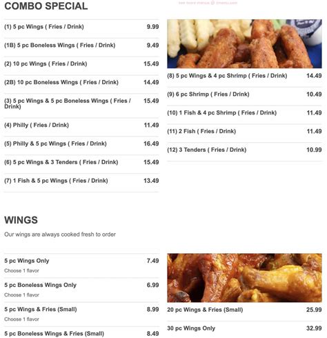 Menu at A Town Wings restaurant, Statesboro