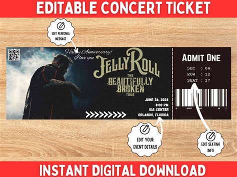 Instant Digital Download Editable, Jelly Roll Concert Ticket 2024, Jelly Roll Ticket, Surprise ...