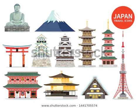 Japan Famous Landmark Icons Vector Illustrations Stock Vector (Royalty ...