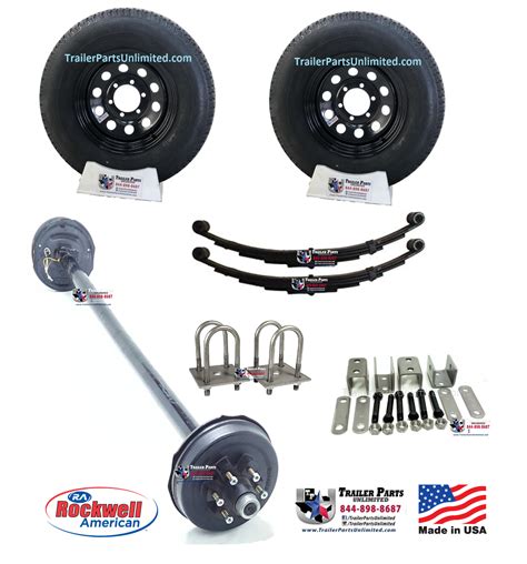 5200 lb Brake trailer axle kit with 15" 10ply trailer tires on black ...