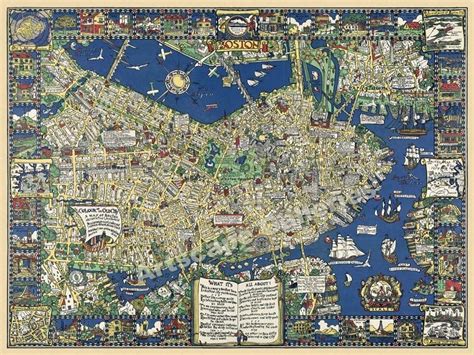 Boston Mass 1926 Vintage Style Pictorial Wall Map - 24x32 | eBay | Pictorial maps, Tourist map ...