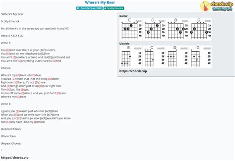 Chord: Where's My Beer - tab, song lyric, sheet, guitar, ukulele | chords.vip