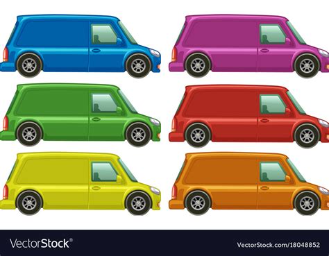 Minivan in six different colors Royalty Free Vector Image