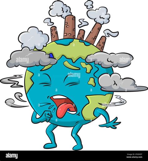 Cartoon vector illustration of planet Earth choking on pollution Stock ...