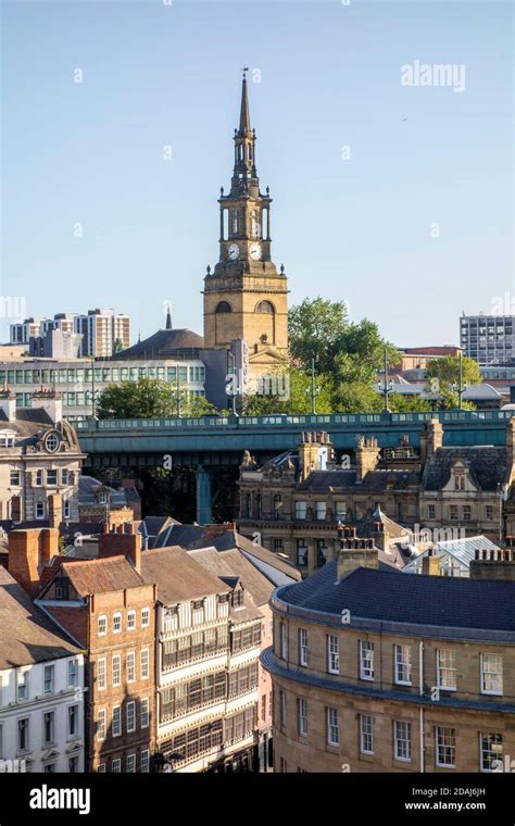 Newcastle upon Tyne skyline and All Saints Church, UK Stock Photo - Alamy