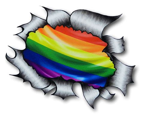 LARGE Ripped Torn Metal Design With Gay Pride LGBT Rainbow Flag Motif External Vinyl Car Sticker ...