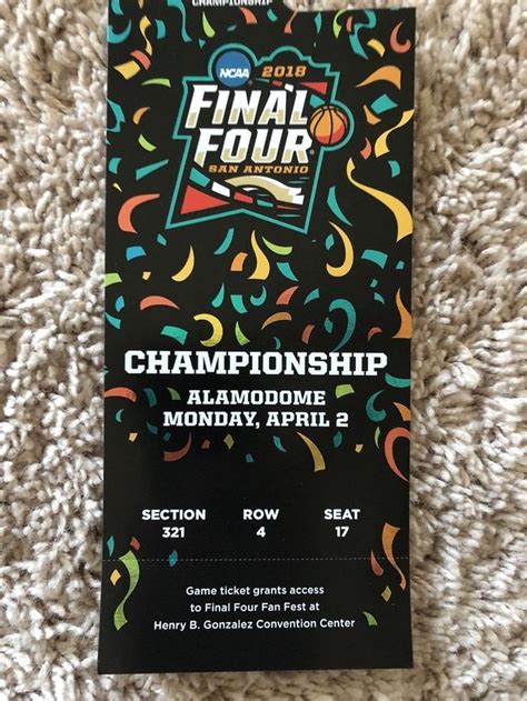 Event Tickets US - 2018 NCAA Mens Final Four Championship Game Ticket ...