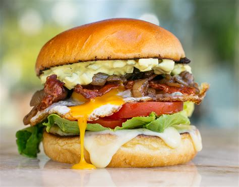 Egg Bacon Cheese Burger - Beer onions, cheese, American Mustard-Mayo