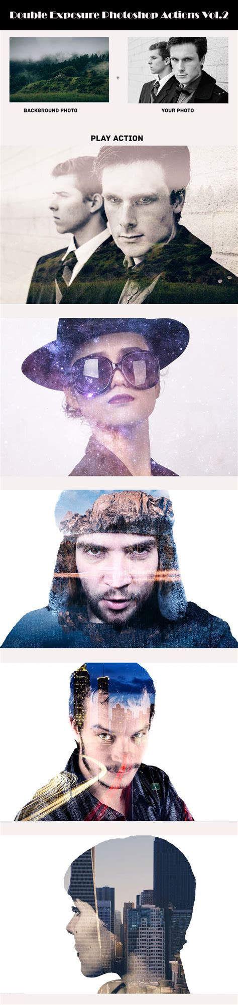 Double Exposure Photoshop Actions Vol. 2 By CreativeWhoa | TheHungryJPEG