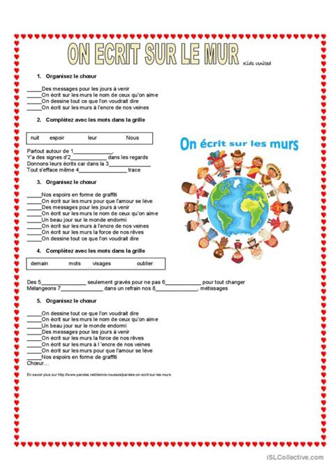 On écrit sur le mur (Kids United) ac…: Français FLE fiches pedagogiques pdf & doc