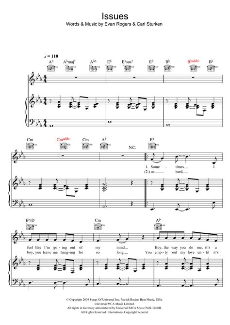 Issues Sheet Music | The Saturdays | Piano, Vocal & Guitar Chords