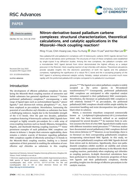 (PDF) Nitron-derivative-based palladium carbene complexes: structural characterization ...