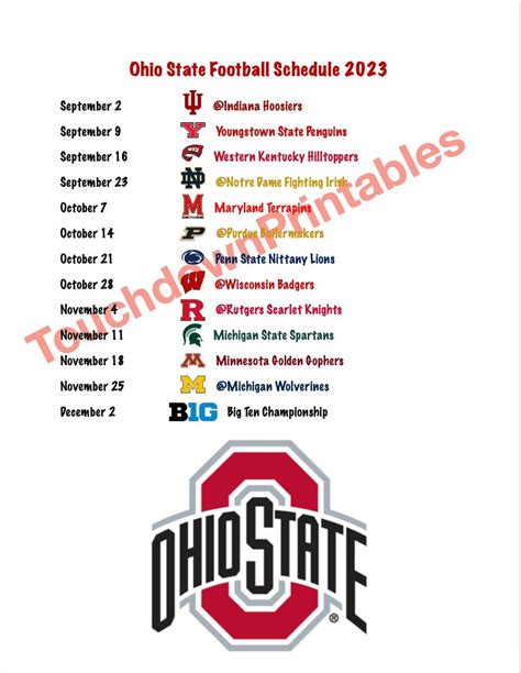 Ohio State Football 2023 Printable Schedule Football - Etsy