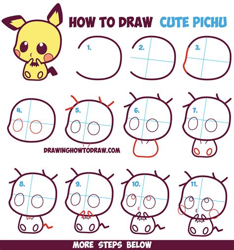 How to Draw Cute / Kawaii / Chibi Pichu from Pokemon in Easy Step by Step Drawing Tutorial for ...