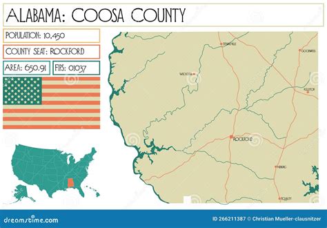 Map of Coosa County in Alabama, USA. Stock Vector - Illustration of federal, rockford: 266211387