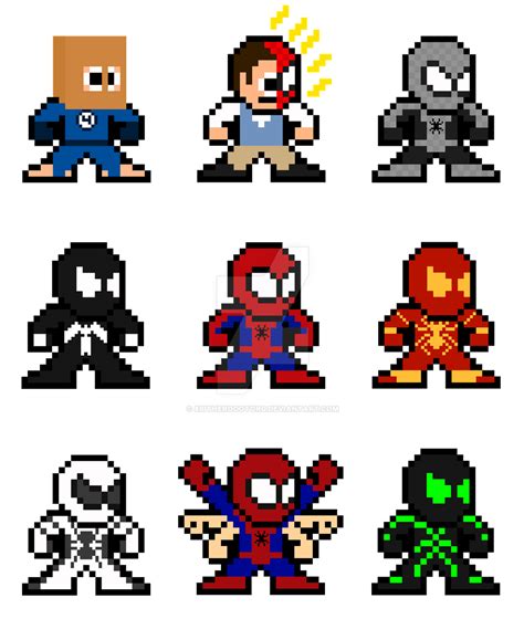 8-bit Spider-Man Through the Ages by 8BitHeroDotOrg on DeviantArt | Pixel art, Minecraft pixel ...