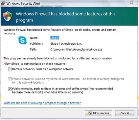 Windows 7: Firewall Alert on Blocked Connection