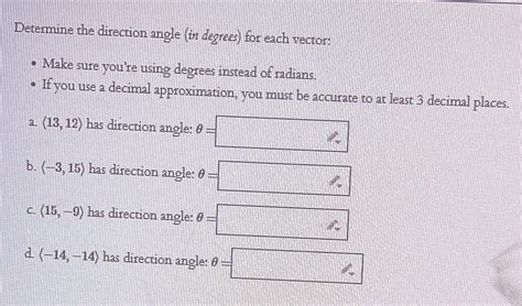 Solved Determine the direction angle (in degrees) ﻿for each | Chegg.com