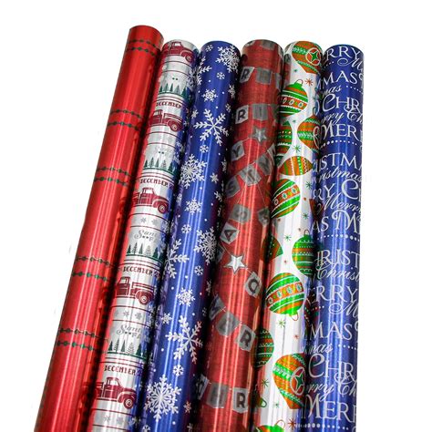 Bundle of 6 Rolls of 30” Premium Foil Traditional Merry Christmas Holiday Gift-wrap Wrapping ...