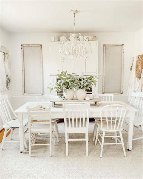 White Chandelier Over White Farmhouse Dining Table - Soul & Lane