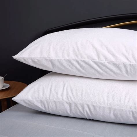 Set of 2 Cotton Terry Toweling 100% Waterproof Bed Pillow Protector Pillowcases Zippered 50x75 ...