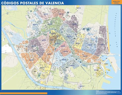 Zip codes Valencia wall map | Wall maps of countries of the World